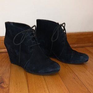 Clarks Black Suede Lace-Up Wedge Ankle Boots - Women